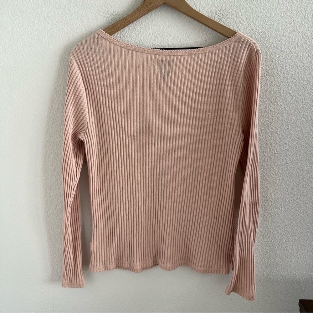 GAP Pink Ribbed Long Sleeve Button Front Knit Top Shirt Blouse XL - Picture 2 of 6
